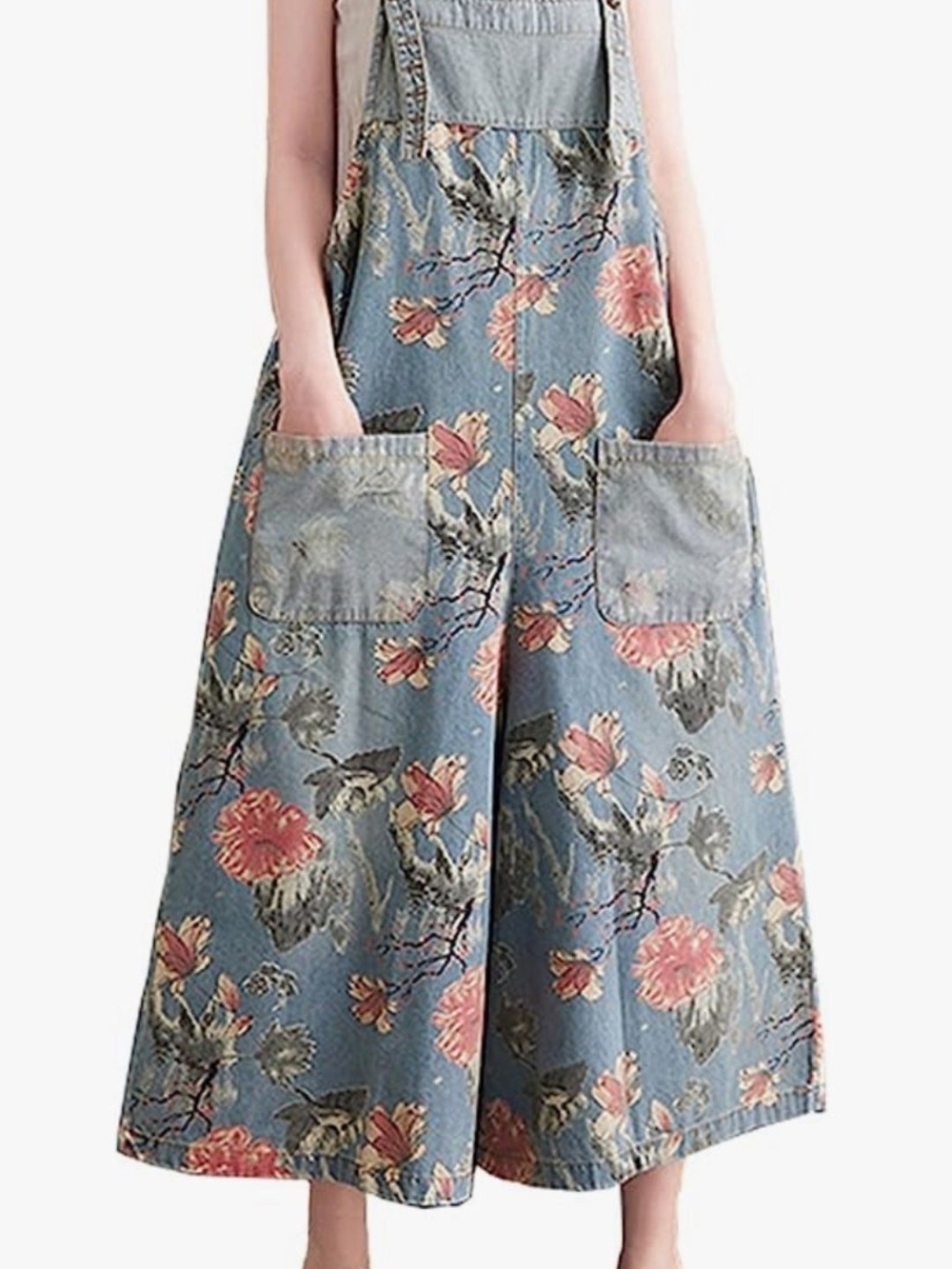 Source Unknown Blue Floral Denim Women Jeans Overalls